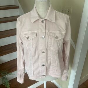 MICHAEL KORS Long Sleeve Large Pink Logo Hardware Stretch Denim Jacket Feminine